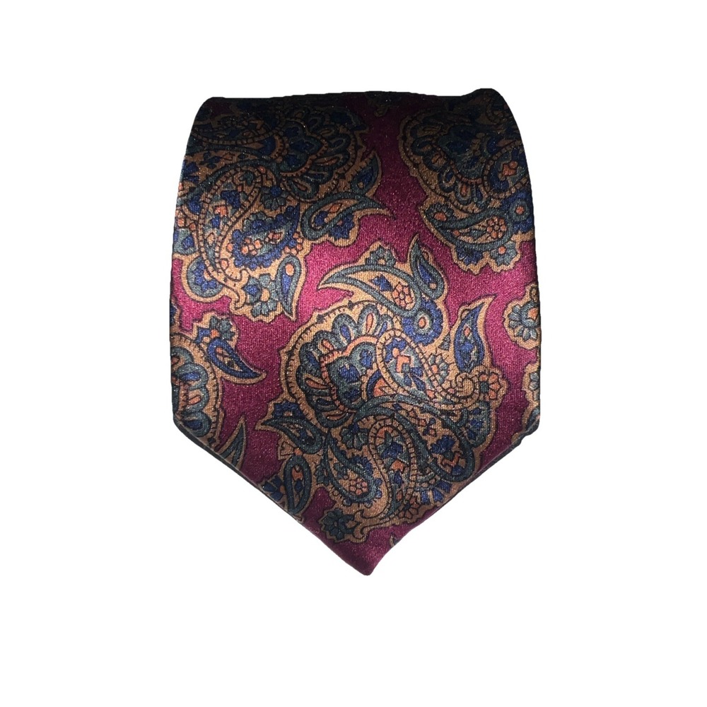 SAKS FIFTH AVENUE Vintage Men's Silk Necktie Designer PAISLEY Maroon USA